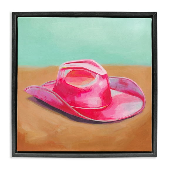 Stupell Industries Pink Cowgirl Hat Entertainment Painting Black Floater Framed Canvas Art Print Wall Art, 18 x 18
