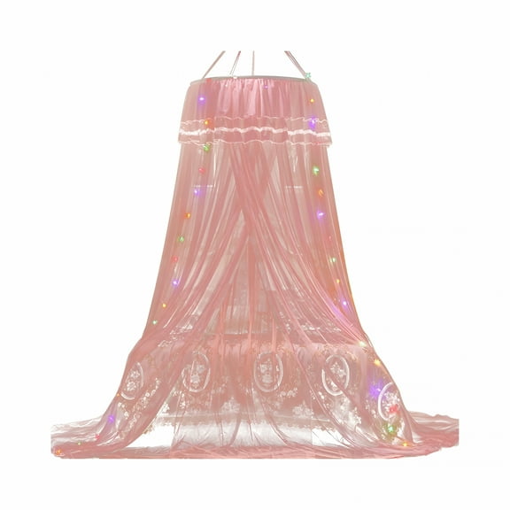 AUQ Mosquito Net Bed Canopy for Girls, Princess Round Hoop Sheer Bed Canopy, Dome Mosquito Netting Bed Tent Twin Girls Canopy Bed Decor for Baby Crib, Kid Bed Pink