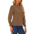 thumbnail image 4 of INSPIRE CHIC Women's Ruffled Mock Neck Smocked Long Sleeve Printed Blouse S Brown, 4 of 6