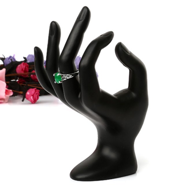 Porta joyas de mano, porta anillos de mano en forma de O de color negro, porta joyas de mujer para exhibir collares, pulseras y anillos