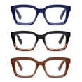 thumbnail image 3 of ZXYOO Lot de 3 Lunettes de Lecture Surdimensionnées à Design Carré pour Femmes, Lecteur Bloquant la Lumière Bleue (Noir&Bleu&Café, 3.0), 3 of 4