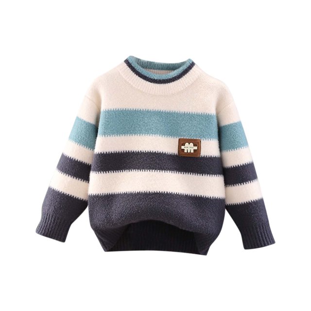 2025 Enfants Filles Garçons Motif Col Rond Manches Longues Chandail Décontracté Tricoté Pulls Hauts 2-10 Ans Bleu