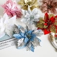 thumbnail image 4 of 1 ~ 20 piezas de flores navideñas rosas brillantes para árbol de Navidad, adornos de flores artificiales de 14 cm, decoración navideña 2024 para el hogar, Año Nuevo, 4 of 5