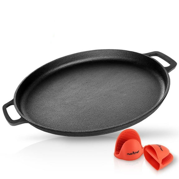 NutriChef 14" Round Pre Seasoned Cast Iron Pizza Baking Pan