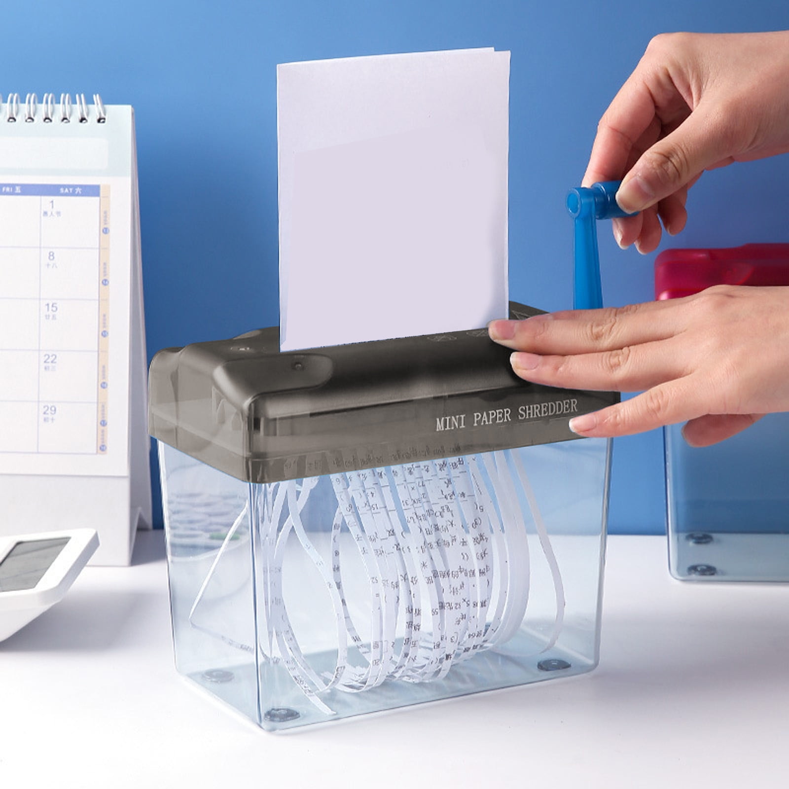 A6 Mini Manual Paper Shredder Portable Hand Crank Document Shredder for Home Office Receipt Bill Confidential Shredding