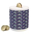thumbnail image 1 of Party Piggy Bank, Starry Space with Balloons Tied to Rockets Boys Birthday Celebration, Ceramic Coin Bank Money Box for Cash Saving, 3.6" X 3.2", Violet Blue Yellow, by Ambesonne, 1 of 4