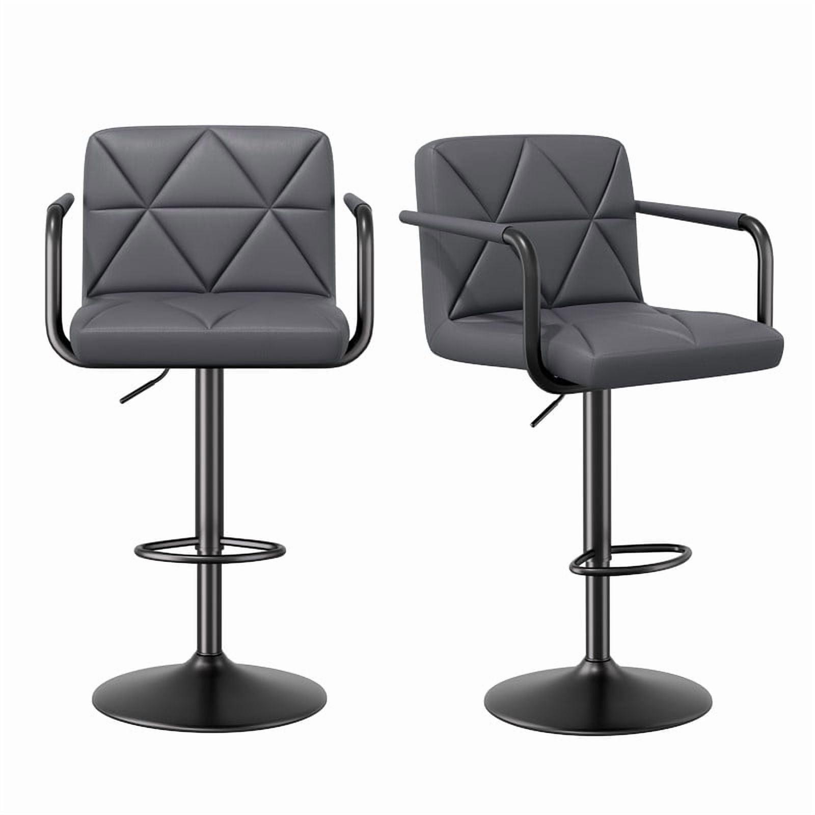 Daluvenix Bar Stools Set of 2， PU Leather Adjustable Swivel Barstools，Hydraulic Counter Height Bar Chairs with Armrest Back for Kitchen Island，Gray
