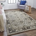 thumbnail image 3 of HomeRoots  10 x 13 ft. Gray Ivory & Taupe Wool Floral Hand Tufted Handmade Stain Resistant Rectangle Area Rug, 3 of 4
