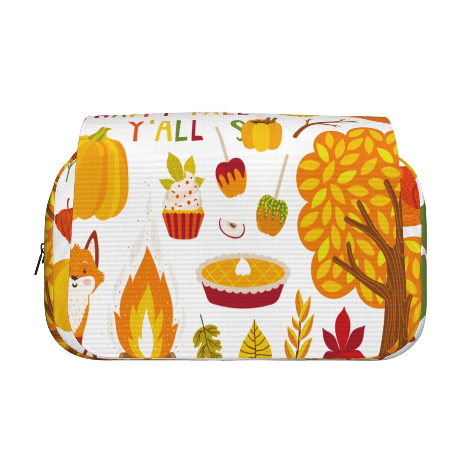 Rateoe HAPPY FALL Y'ALL Pattern Double Clamshell Pen Case, Storage Organizer with Two Zipper Compartments– Holds Up to 50 Pencils & Pens