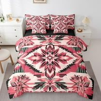 Red Southwestern Bedding Set Full Size,Vintage Aztec Comforter Set,Tribal Geometry (Comforter Fitted Flat Sheet 2 Pillowcases 2 Throw Pillow Covers) 7 Pieces Western Boho Bed Set