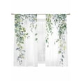 thumbnail image 2 of Green Eucalyptus Leaf Semi Sheer Curtains 63 Inch Length 2 Panels Set, Spring Botanical Leaves Floral Sheer Kitchen Curtain Privacy Voile Window Curtain for Living Room Bedroom Rod Pocket Drapes, 2 of 7