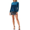 thumbnail image 2 of Blusa elegante casual de terciopelo para mujer con cuello alto y mangas largas XL azul pavo real, 2 of 5