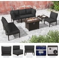 thumbnail image 6 of Gotland 6-Seater Patio Furniture Set with 43in Gas Fire Pit Table - Modern Outdoor Metal Sectional Sofa with 55,000 BTU Propane Fire Pit, Black Cushions, 6 of 9