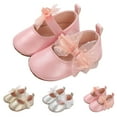 thumbnail image 4 of Baby Girls Mary Jane Sequins Crown Flats PU Leather Wedding Party Princess Ballet Shoe Infant Rubber Soft Sole Prewalker Toddler First Crib Light Shoes (6-12 Months, Pink), 4 of 5