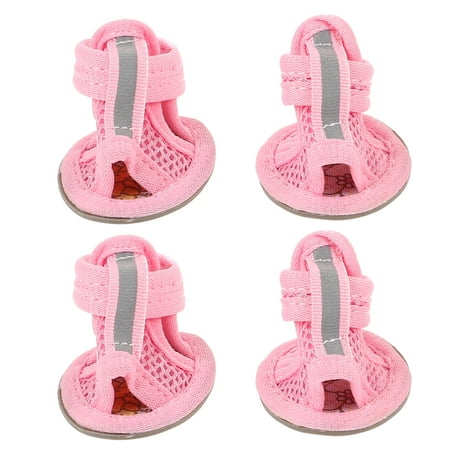 Pet Shoes 4Pcs Summer Breathable Pets Dog Boots Mesh Sandals Dog Shoes Anti-slip Sneakers Pet Supplies (Pink) - Size 2