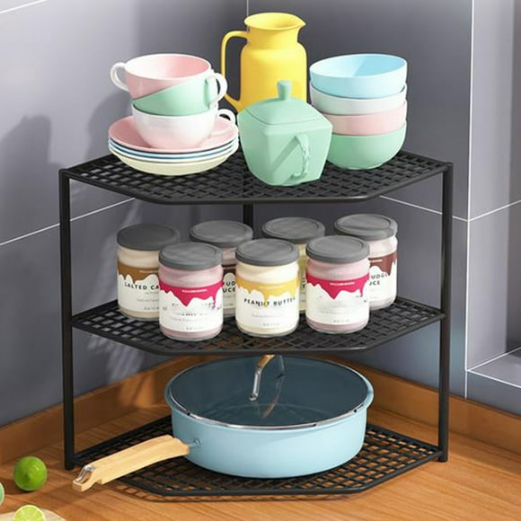 Kitchen Shelf Rack, 3-Tier Cabinet Corner Rack, Countertop Corner Organizer, Kitchen Shelf Storage Organizer for Plates, Dishes, Cabinet & Pantry Organizer