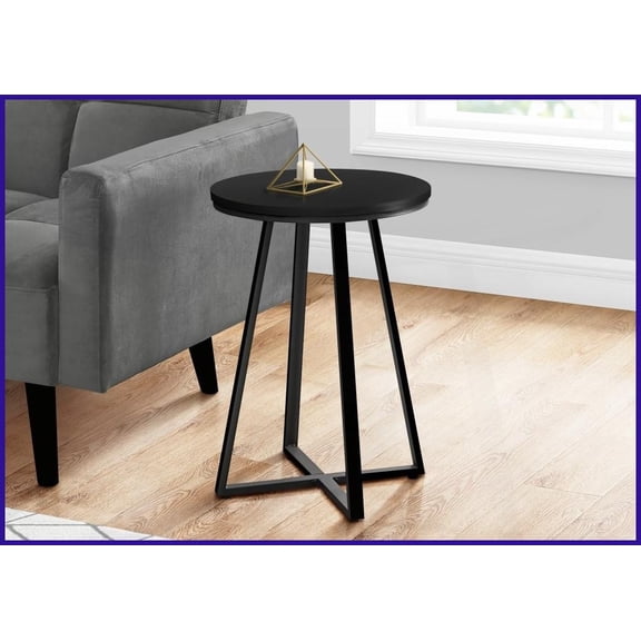 Modern Black Laminate Coffee Table - Round Accent Table for Living Room/Bedroom with Stable Metal Base & Space-Saving Design