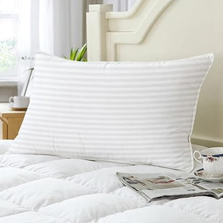 Souggy Sleeping Pillow| Indorama Micro Fiber | Soft and Fluffy | 1 PCS | White with self Strips (24 x 16 Inches)