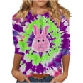 thumbnail image 1 of Liquidation d'Été Staron Chemises de Pâques pour Femmes Col Rond Manches 3/4 Blouses Graphiques Basiques T-Shirts Amples Hauts Décontractés T-Shirts Décontractés Amples, 1 of 5