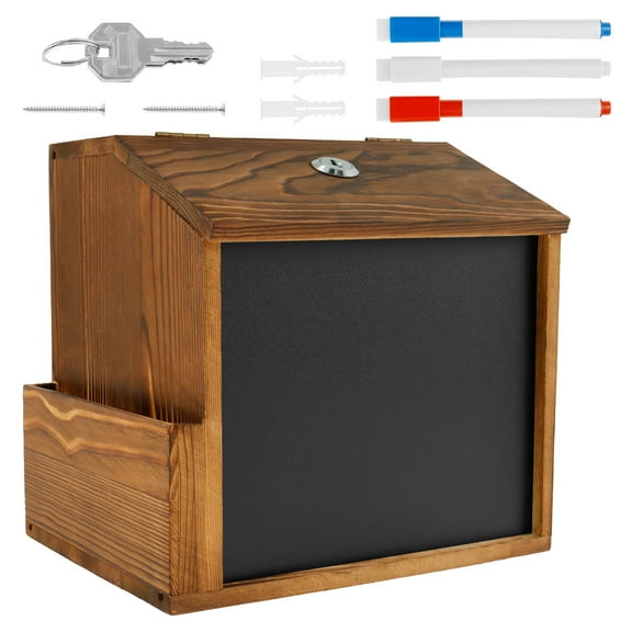 NUAHRHY Wood Suggestion Box with Slot and Lock Countertop or Wall Mounted Ballot Box with Chalkboard Vintage Donation Box Multifunctional Comment Box for Suggestion
