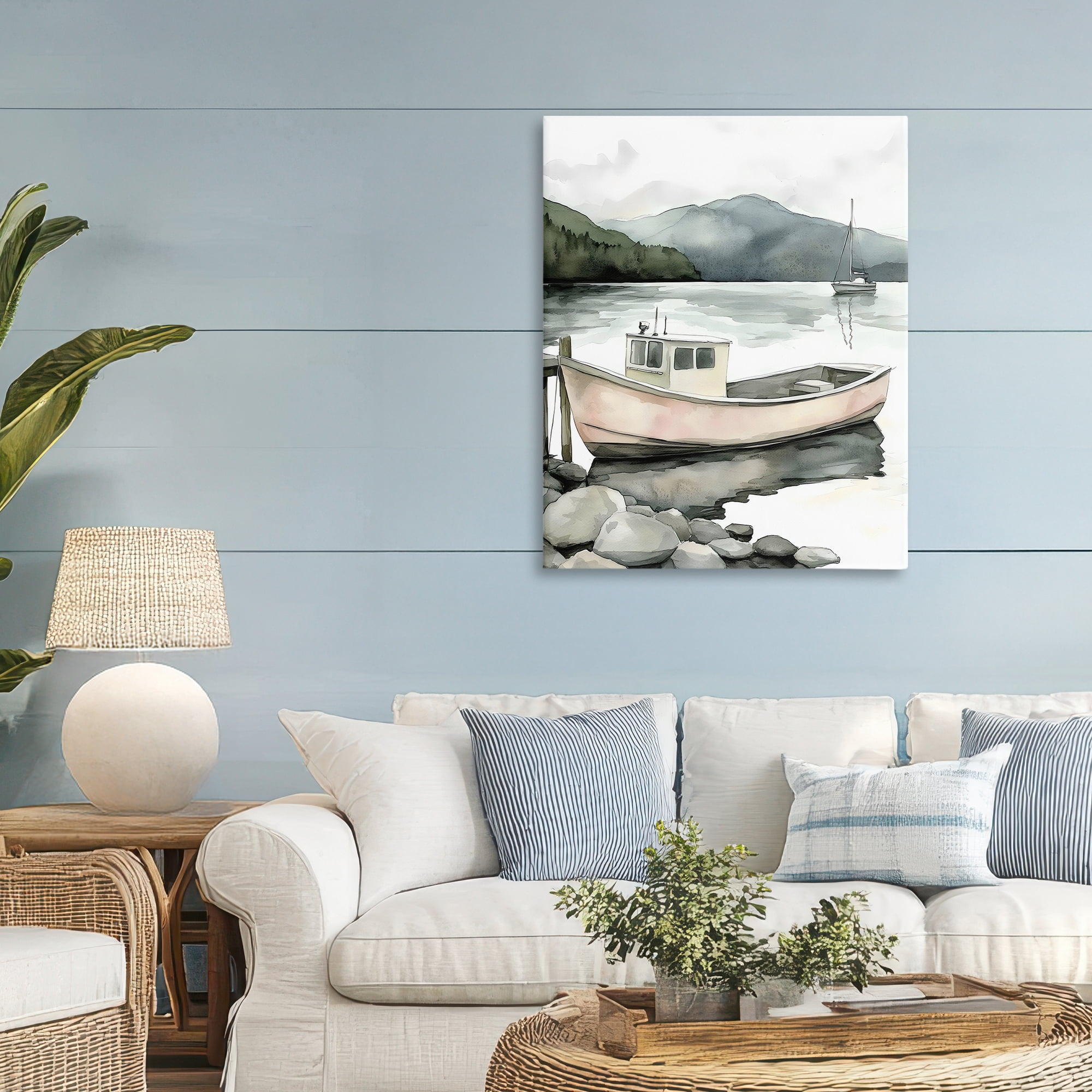 Stupell Industries Coastal Calm Docked Boat Canvas Wall Art, design by Riley B