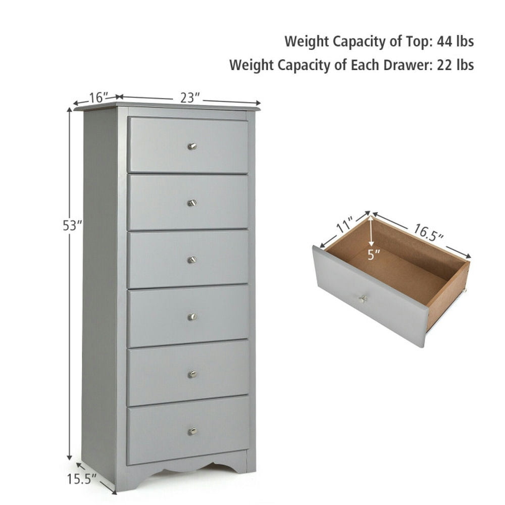 Finihen Storage Cabinet, Bathroom Floor Cabinet, 6 Drawers Chest Dresser Clothes Storage Bedroom Furniture Cabinet, for Bathroom, Living Room, Bedroom, Gray
