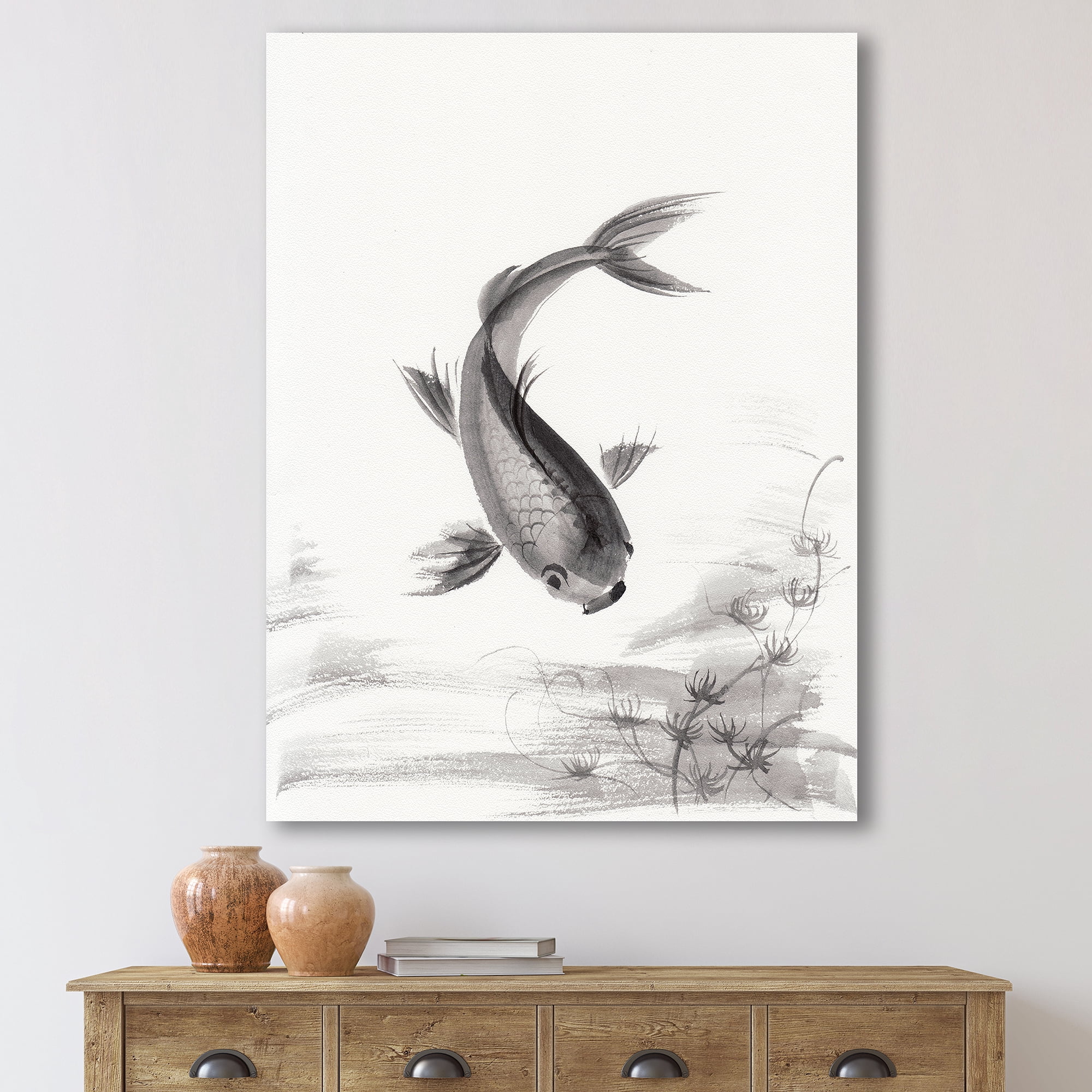 Designart ' Black and White Vintage Fish I ' Nautical & Coastal Canvas Wall Art Print