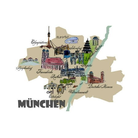 Munich Map Overview Best Of Highlights Print Wall Art By Markus