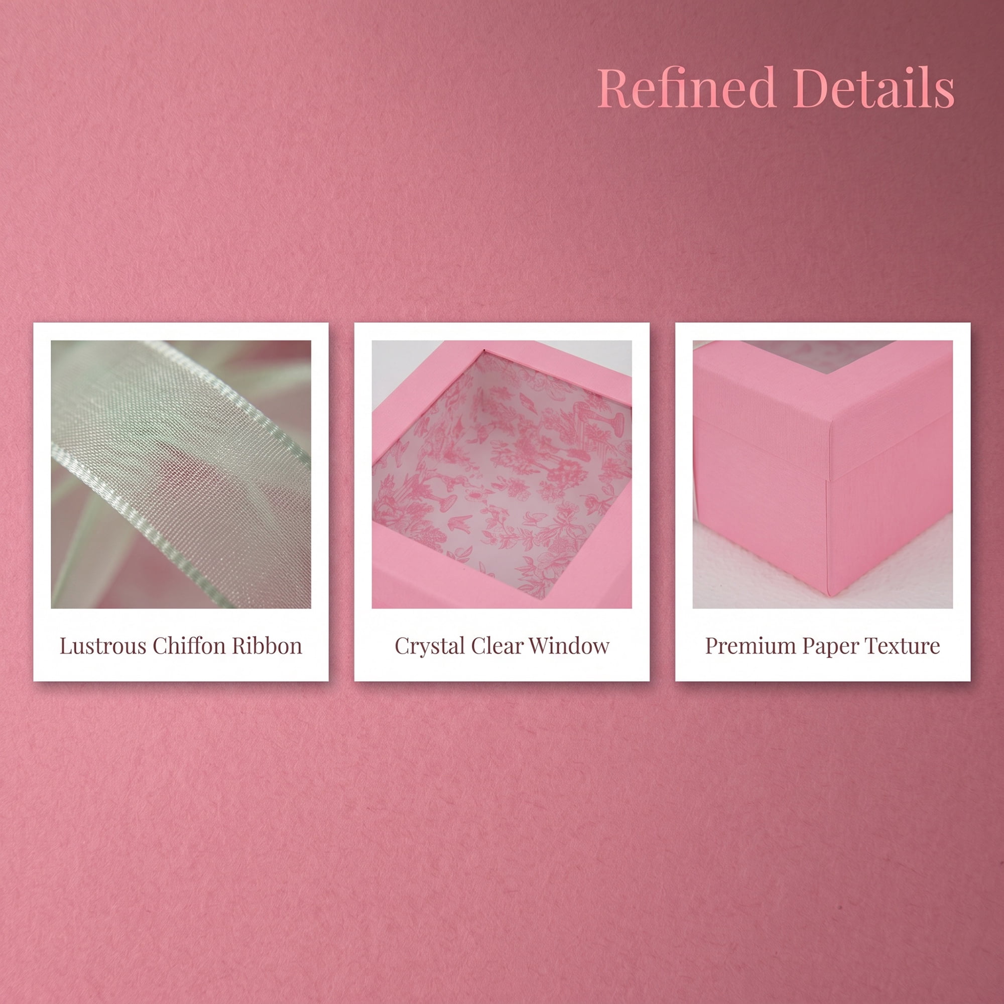 Unique Bargains Elegant Empty Gift Box with Printed Ribbon Pink 10" x 8.1" x 3.9"