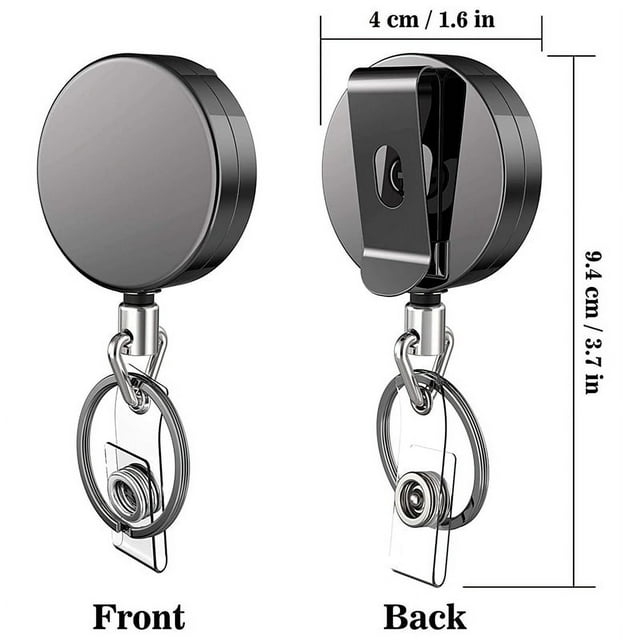 2 Pcs Cordons de Badge Rétractables avec Pince Conçus avec une structure Métallique durable et Corde en Fil d'Acier pour une Utilisation durable. Comprend Deux Moulinets de Badge Rétractables Noirs avec Porte-Clés, Sangles de Badge et Boucles Arrière Robustes pour une Fixation Sécurisée aux Ceintures, Poches Ou Sangles. la Conception de 4 cm de Diamètre Comprend une Corde en Fil d'Acier de 67,31 cm, Idéale pour les Cartes d'Identité, les Clés et les Porte-Badges. Convient aux Professionnels comme les Infirmières, les Employés de Bureau,