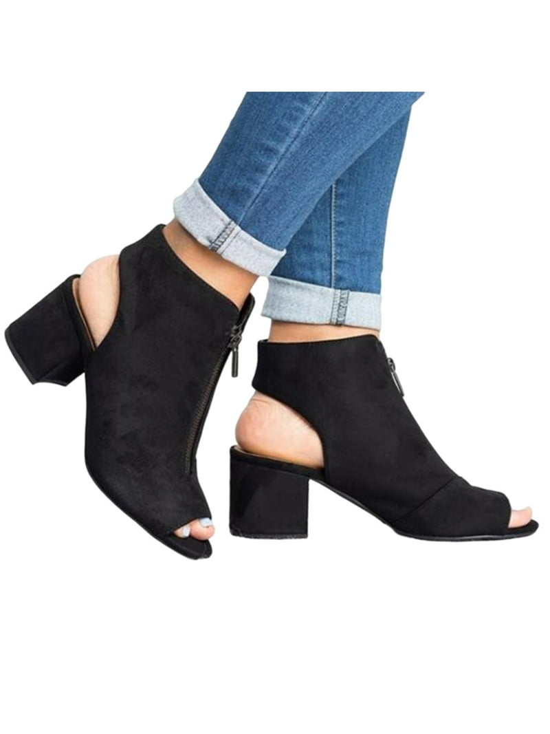 SIMANLAN Ankle Booties for Women Peep Toe Low Block Heel Sandals