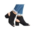thumbnail image 3 of SIMANLAN Ankle Booties for Women Peep Toe Low Block Heel Sandals Dress Shoes Black 4.5, 3 of 5