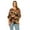 Floral Black Taupe, variant on Women's Plus Floral Print Round Neck Roll Tab Sleeve Blouse Top