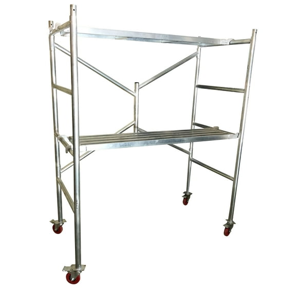 Andamio Plegable con Ruedas 135×124×62 Cm Doble Plataforma Metálica Acero Galvanizado