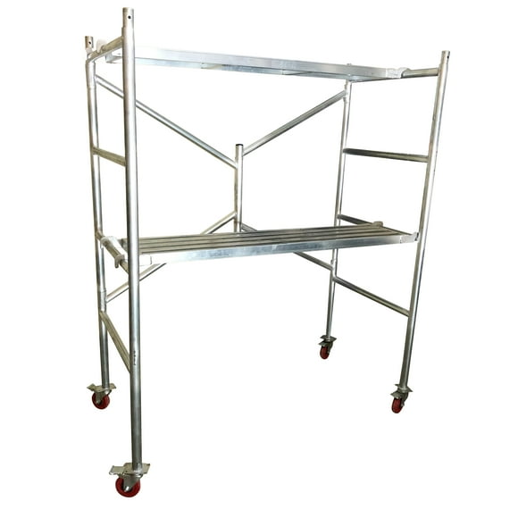 Andamio Plegable con Ruedas 135×124×62 Cm Doble Plataforma Metálica Acero Galvanizado