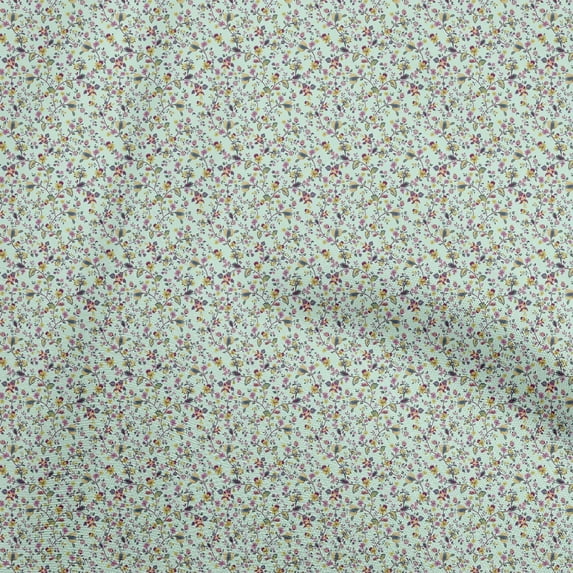 oneOone Cotton Flex Aquamarine Fabric Asian Japanese Floral Diy Clothing Quilting Fabric Print Fabric By Yard 40 Inch Wide