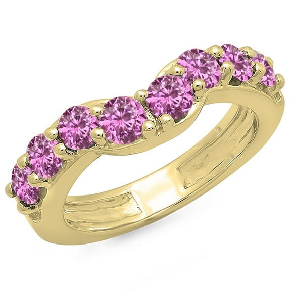 1.00 Carat (ctw) 18K Yellow Gold Round Pink Sapphire Ladies Anniversary Wedding Band Matching Ring 1 CT