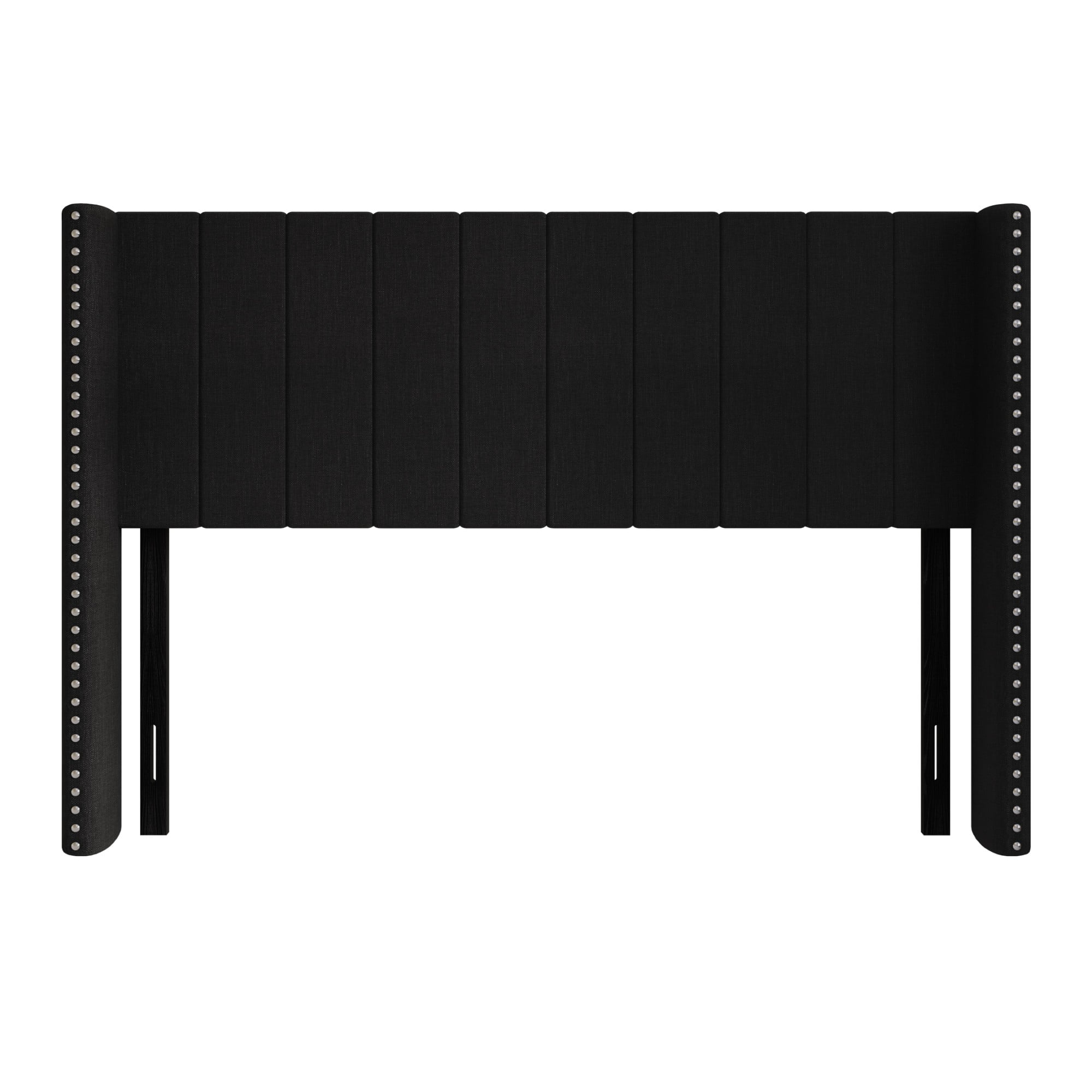 Home Design Ipswich TwinUpholstered Wingback Headboard with Nailhead Trim, Modern Vertical Channel Tufting, Black, Easy Assembly