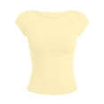 thumbnail image 3 of Gunia Womens Cap Sleeve T-Shirts Fashion Crew Neck Solid T Shirt Casual Basic Tee Soft Comfortable Daily Wear Tops Women T Shirts Yellow L, 3 of 3
