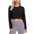 thumbnail image 6 of XFLWAM Cotton Long Sleeve Shirts for Women Workout Crop Tops Loose Cropped T-Shirts Athletic Gym Shirts Black L, 6 of 7