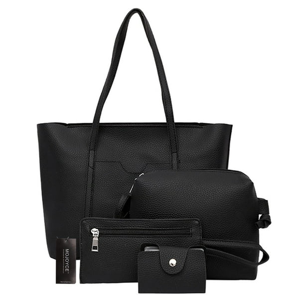 Sywqhk 4 Uds. Bolso De Mano De Piel Sintética Para Mujer, Bandolera, Bolso De Mano, Tarjetero (Negro)-152157.02 Sywqhk Para estrenar