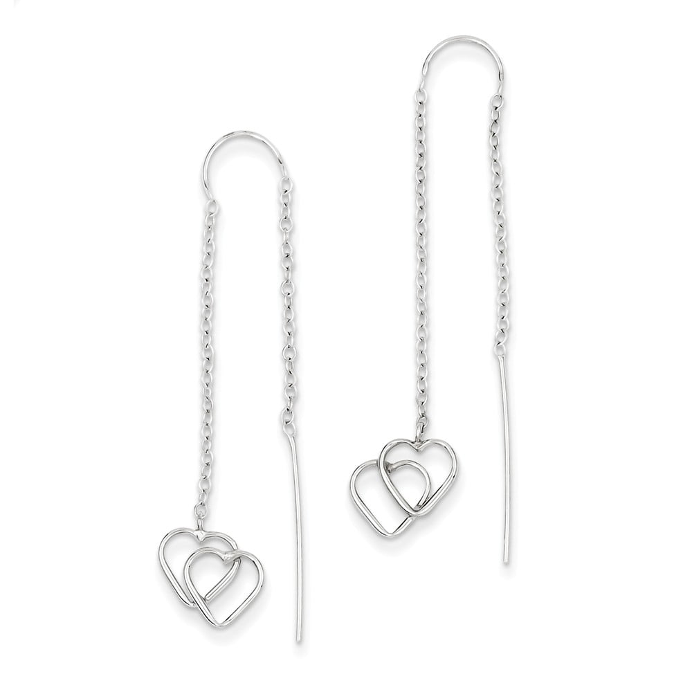 Jewels By Lux 14k White Gold Double Heart Threader Earrings Jewels By Lux 14k White Gold Double Heart Threader Earrings
