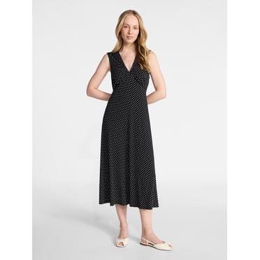 Time and Tru Women's Sleeveless V-Neck Printed Midi Dress, Sizes XS-XXXL