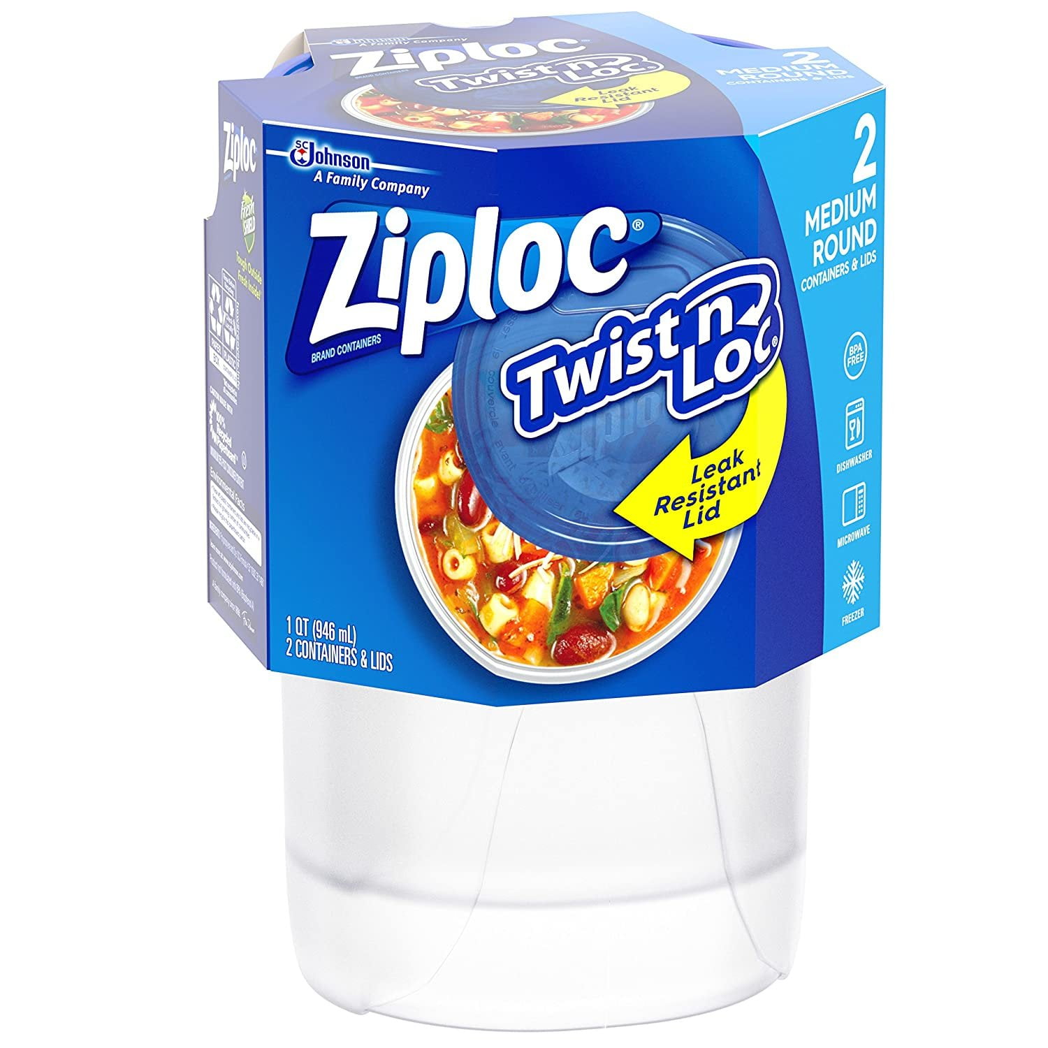 SC JOHNSON PROFESSIONAL, Ziploc Twist 'n Loc Round Food Containers, Colour:  Clear, Capacity: 473 ml