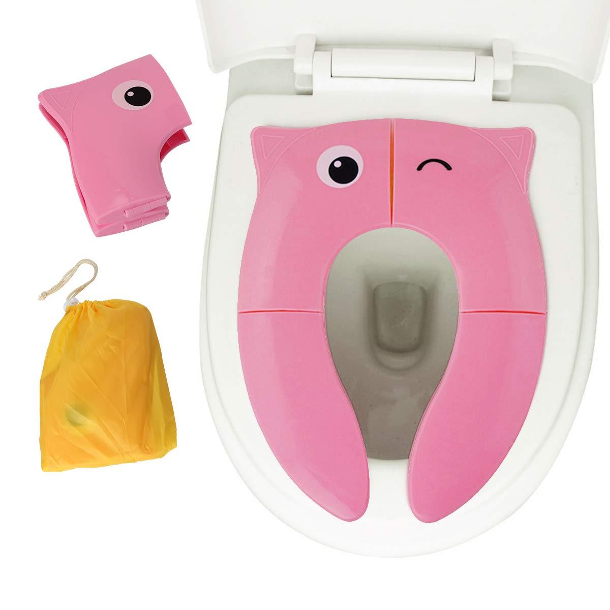 Folding Travel Potty Training Toilet Seat, Reusable Non Slip Silicone