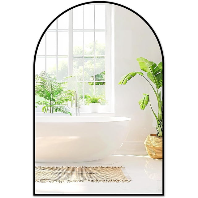 Espejo de Baño Arqueado Negro para Pared 22x30 Pulgadas - Espejos de Arco con Marco de Metal para Sobre Lavabo, Espejos de Tocador Colgantes para Sala de Estar, Recámara, Entrada, Decoración