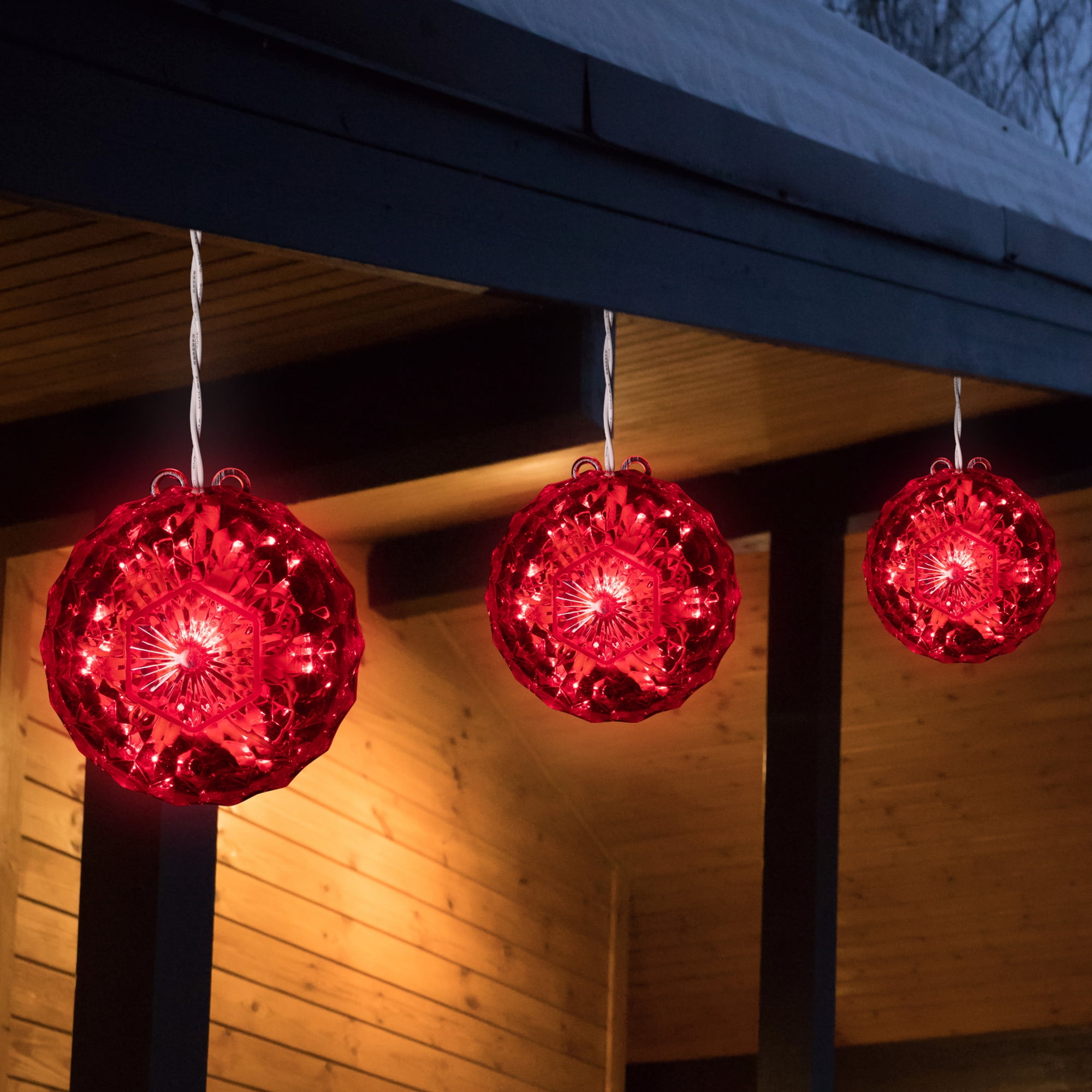 6" Red LED Hanging Crystal Sphere Ball Outdoor Christmas Decoration