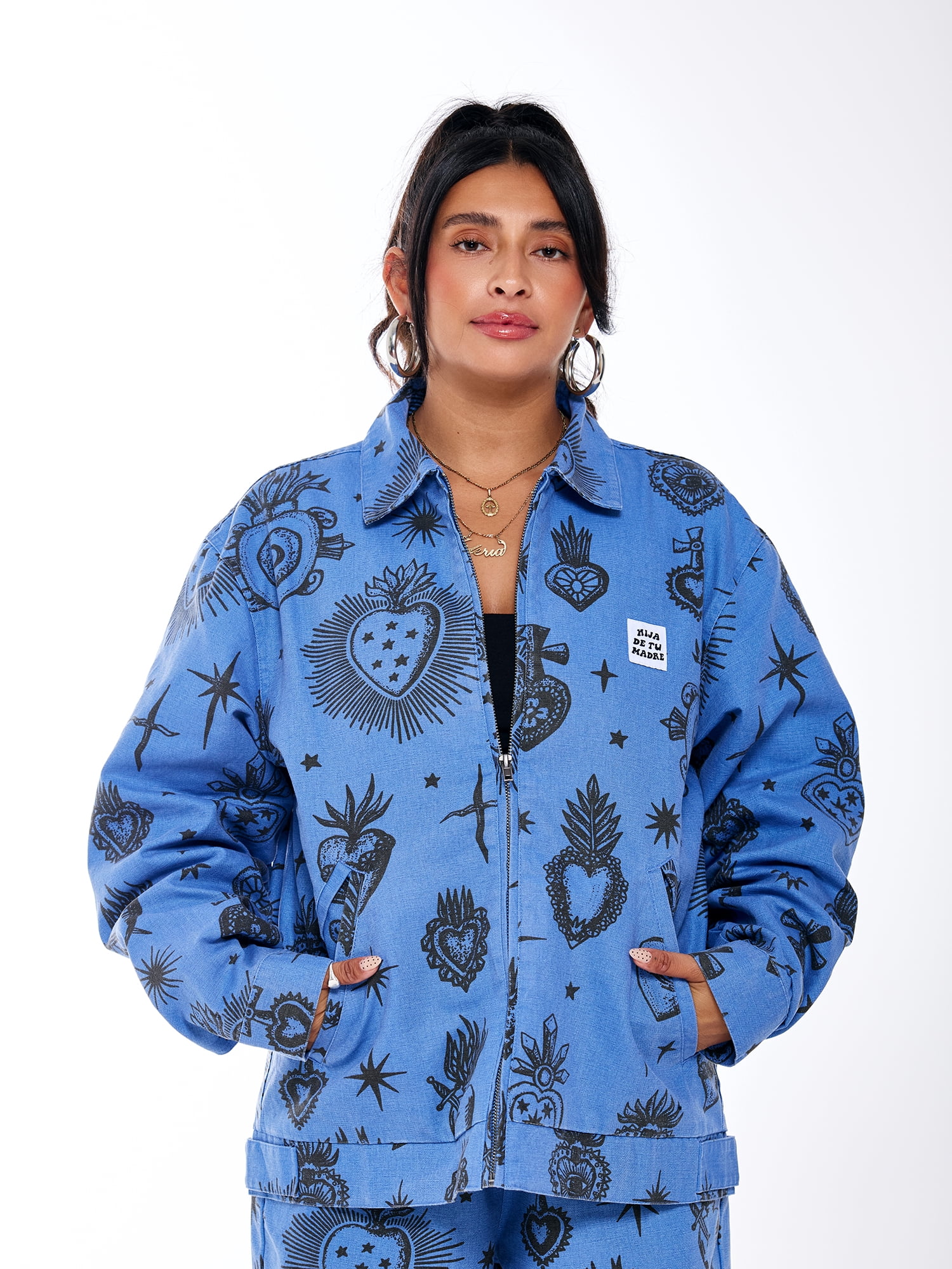 Hija De Tu Madre, Unisex Graphic Zip-Up Jacket, Sacred Heart, Sizes XS-3XL