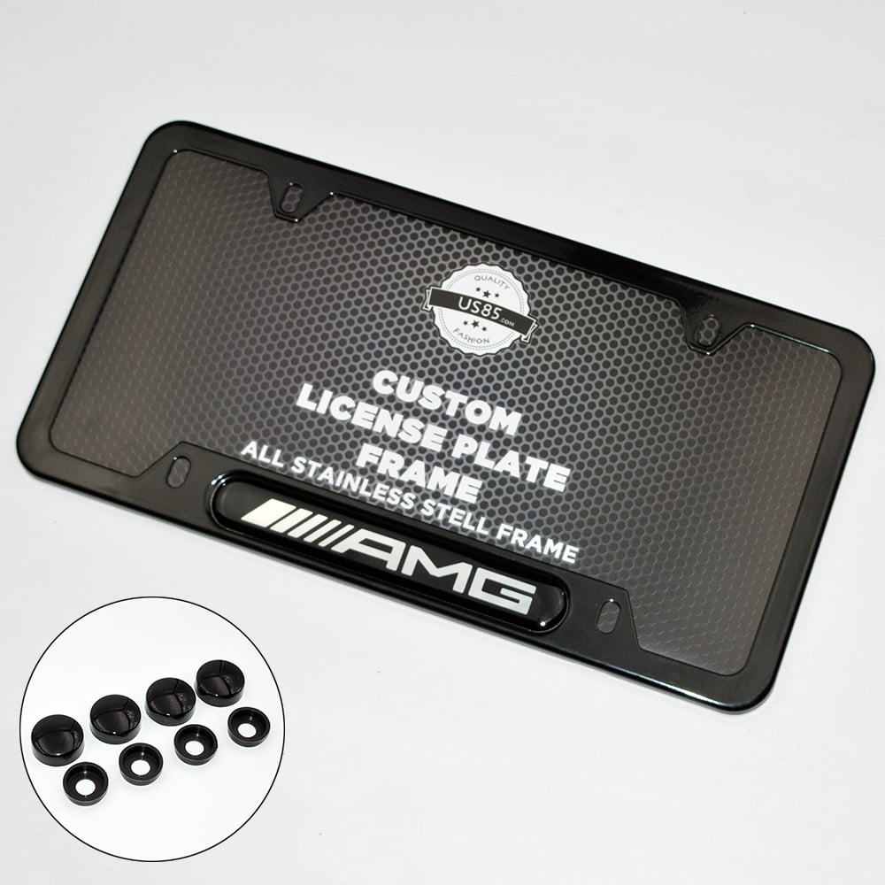 Black Stainless Steel Front Rear For MercedesBenz AMG Emblem License