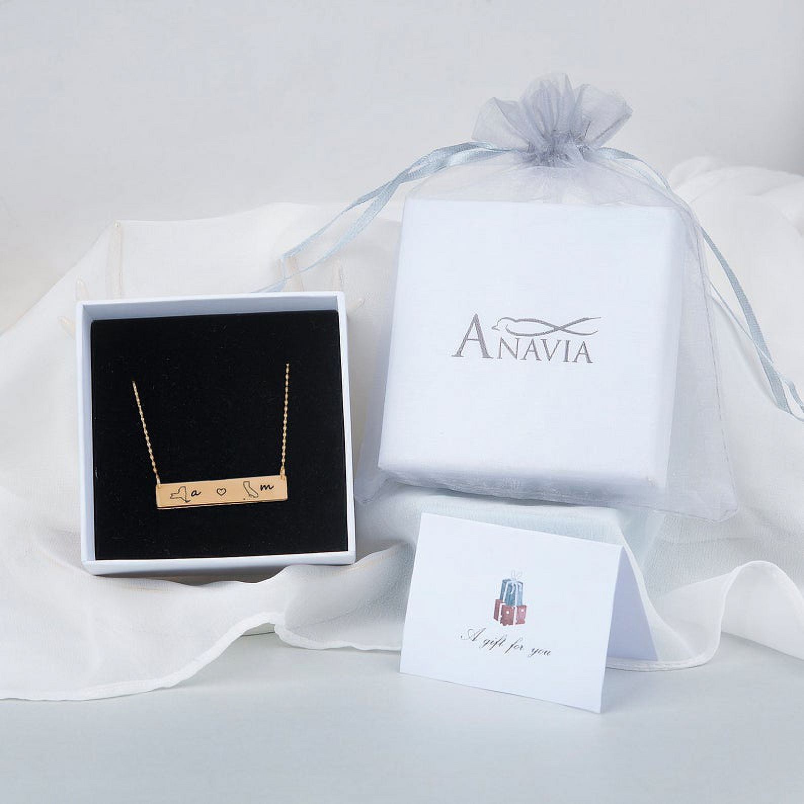 AsterOutdoor Stainless Steel Location Pendant Anavia Engravable Rose Gold Long Distance Bar Necklace